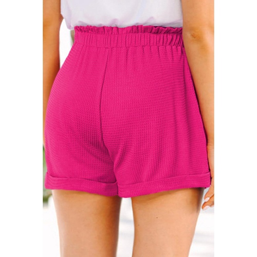 Bright Pink Plus Size Rolled Edge Ruffled Elastic Waist Textured Shorts - 3X - Main Image