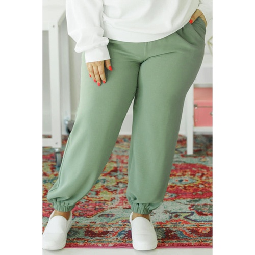 Green Plus Size Drawstring Shirred Waist Casual Jogger Pants - 2X - Main Image