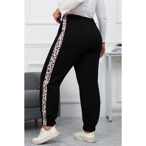 Azura Exchange Black Plus Size Contrast Leopard Side Panel Joggers - 3X - Main Image