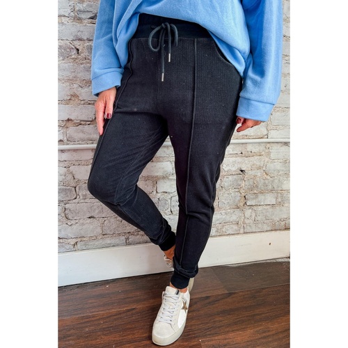 Black Plus Size Textured Exposed Seam Drawstring Jogger Pants - 2X - Main Image