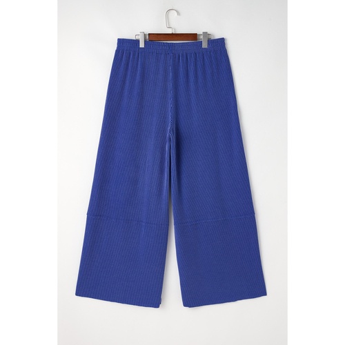 Sky Blue Corded Drawstring High Waist Pocket Plus Size Wide Leg Pants - 3X - Main Image