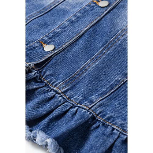 Peacock Blue Ruffled Frayed Short Sleeve Plus Size Denim Jacket - 4X - Main Image