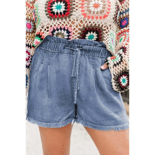 Dusk Blue Raw Hem Lace-up High Waist Plus Size Denim Shorts - 3X - Main Image