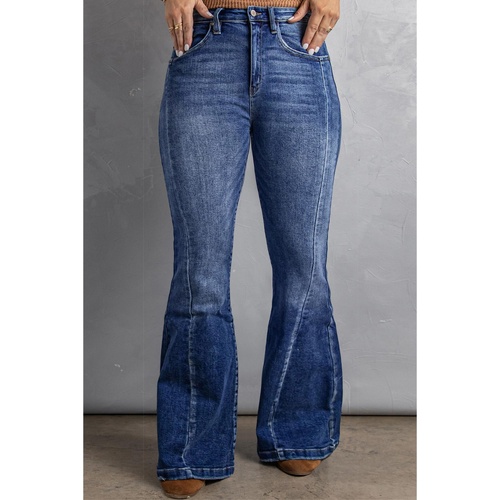 Azura Exchange Dark Blue Plus Size Stitching Washed Flare Jeans - 3X - Main Image