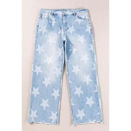Beau Blue High Waist Star Pattern Plus Size Jeans - 4X - Main Image