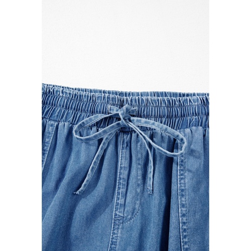 Dusk Blue Drawstring Waist Pocketed Plus Size Denim Joggers - 4X - Main Image