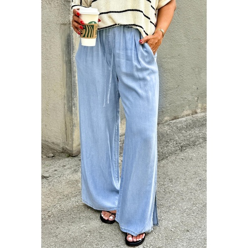 Beau Blue Casual Wide Slit Leg High Waist Loose Plus Size Jeans - 1X - Main Image