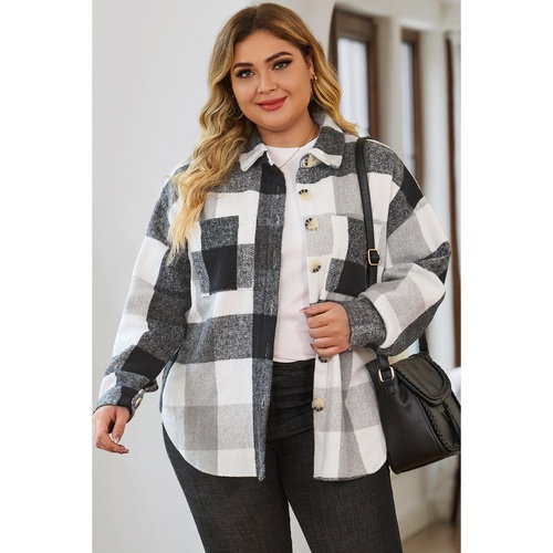 Gray Plus Size Checkered Button-Up Shacket - 3X - Main Image