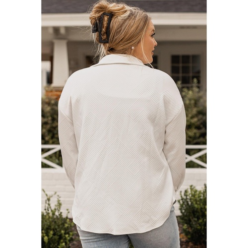 Beige Plus Size Textured Flap Pockets Jacket - 2X - Main Image