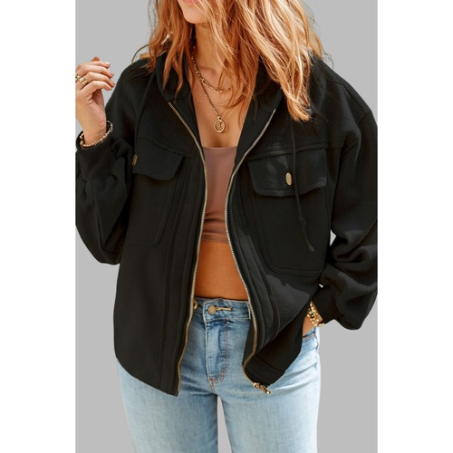 Black Plus Size Bishop Sleeve Zip Up Hooded Jacket - 2X - Main Image