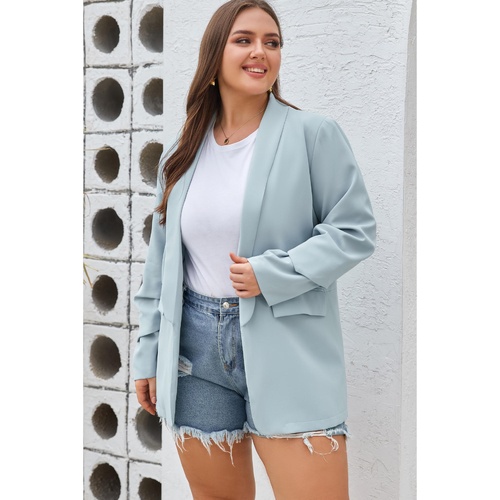 Sky Blue Plus Size Soft Lightweight Pocketed Lapel Blazer - 2X - Main Image