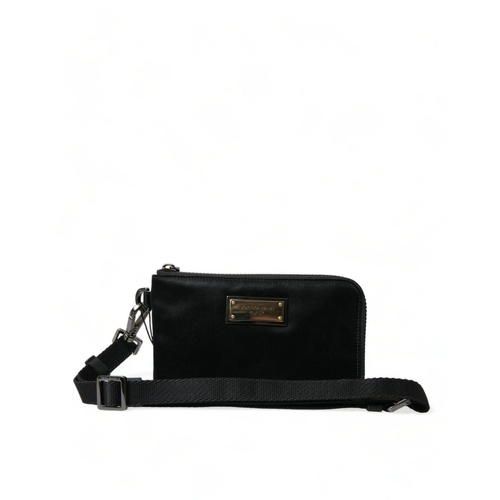 Dolce & Gabbana Women's Black Nylon Logo Plaque Keyring Pouch Clutch Bag - One Size - Main Image