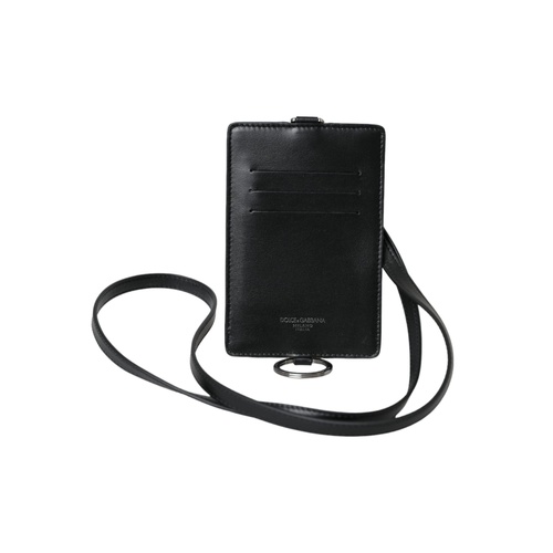 Dolce & Gabbana Men's Black Calf Leather Lanyard Logo Card Holder  Wallet - One Size - Main Image