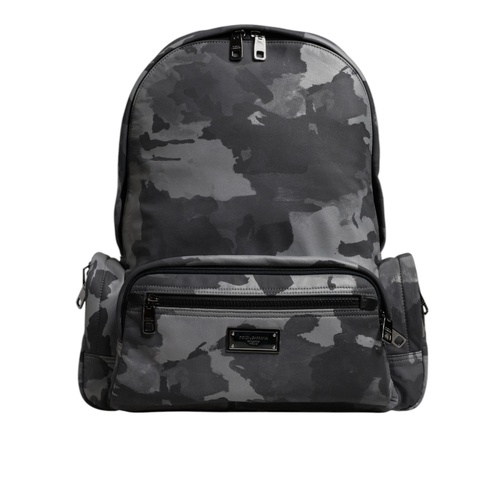 Dolce & Gabbana Men's Gray Cotton Camouflage Logo Plaque Backpack Bag - One Size - Main Image