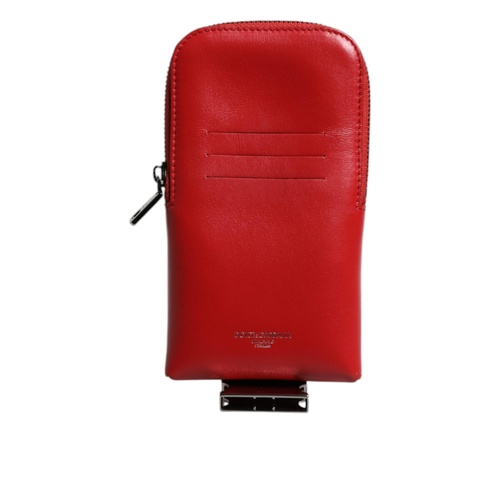 Dolce & Gabbana Men's Red Leather Logo Zip Around Card Holder Wide Strap Wallet (Copy) - One Size - Main Image