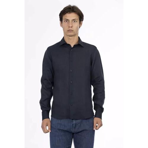 Baldinini Trend Men's Blue Linen Shirt - L - Main Image