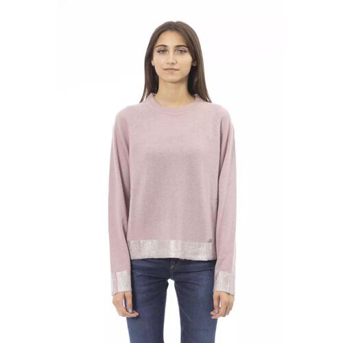 Ribbed Crew Neck Sweater with Long Sleeves and Metal Monogram Detail M Women - Main Image