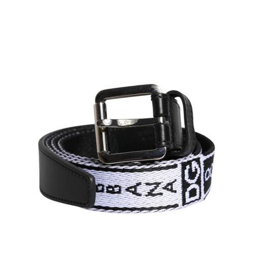 Dolce & Gabbana Men's Black White Printed Metal Logo Buckle Belt - 100 cm - Main Image