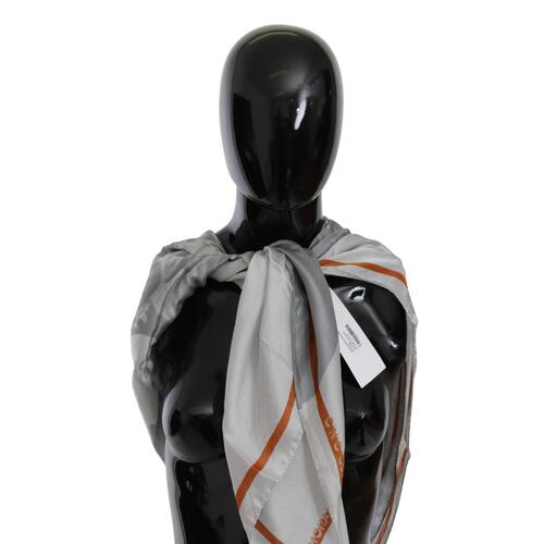Costume National Women's Gray Orange Silk Floral Foulard Wrap Scarf - One Size - Main Image