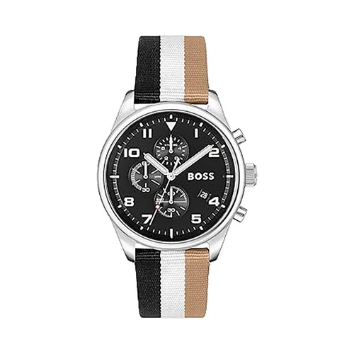 Hugo Boss Men's Black And White Leather Watch - One Size - Main Image