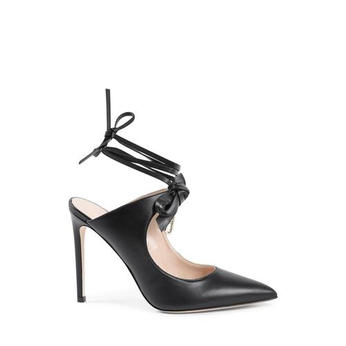 Pointed Toe Leather Mule with Bow and Stiletto Heel - 37 EU - Main Image