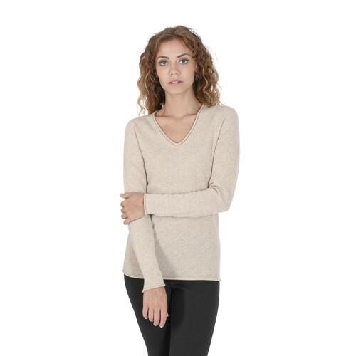 Crown of Edinburgh Cashmere Women's Premium Italian Cashmere V-Neck Sweater in Beige - 48 EU - Main Image
