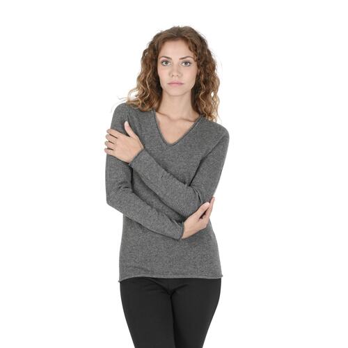 Crown of Edinburgh Cashmere Women's Cashmere V-Neck Sweater for Women in Grey - 42 EU - Main Image