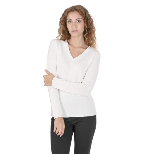 Crown of Edinburgh Cashmere Women's Premium Italian Cashmere V-Neck Sweater in Off white - 40 EU - Main Image