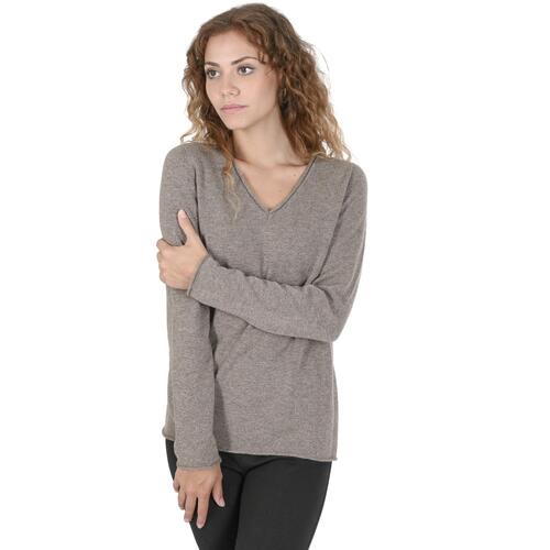 Crown of Edinburgh Cashmere Women's Premium Cashmere V-Neck Sweater in Taupe - 42 EU - Main Image