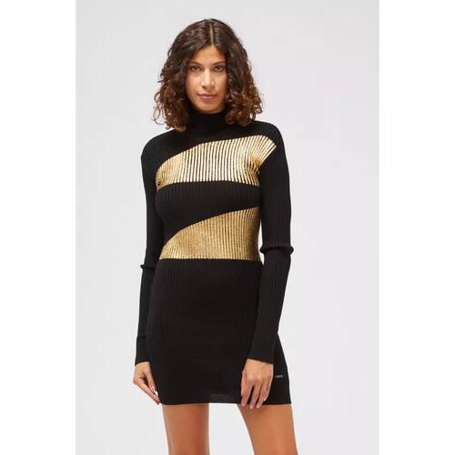 Knitted Dress with Laminated Effect and Polo Neck 42 IT Women - Main Image