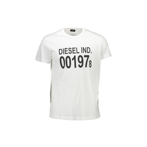 Diesel Men's White Cotton Crew Neck Tee with Print Logo - XL - Main Image