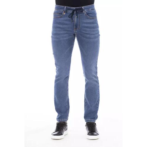 Button and Lace Closure Mens Jeans with Logo Lable W48 US Men - Main Image