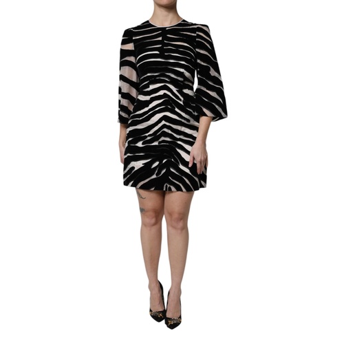 Dolce & Gabbana Women's Black White Zebra A-line Sheath Mini Dress - 42 IT - Main Image