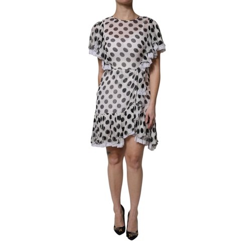 Dolce & Gabbana Women's White Polka Dotted Silk Blend A-line Dress - 36 IT - Main Image