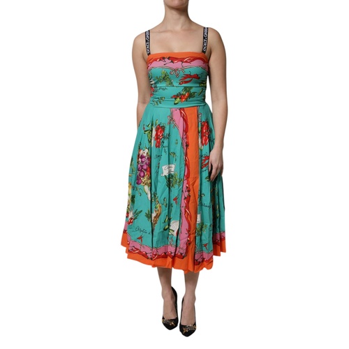 Dolce & Gabbana Women's Multicolor Printed Silk Sleeveless Midi Dress - 46 IT - Main Image