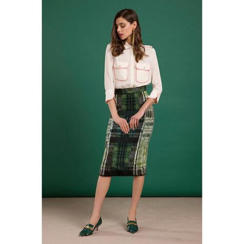 Wool Blend Knit Tartan Motif Skirt with Side Zip Closure 40 IT Women - Main Image