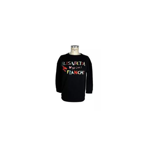 Black Cotton Sweatshirt with Front Print and Logo Patch - Made in Italy 42 IT Women - Main Image