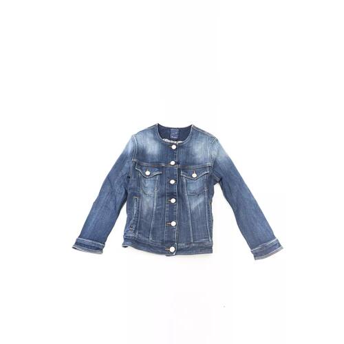 Round Neckline Denim Jacket with Metal Buttons and Contrast Stitching XL Women - Main Image