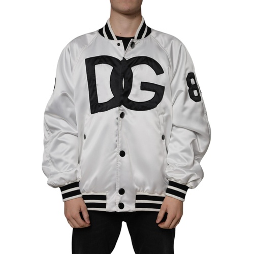 Dolce & Gabbana Men's White Polyester Logo Full Zip Bomber Jacket - 50 IT - Main Image