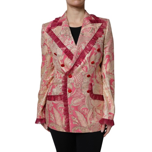 Dolce & Gabbana Women's Pink Gold Jacquard Nylon Coat Blazer Jacket - 40 IT - Main Image