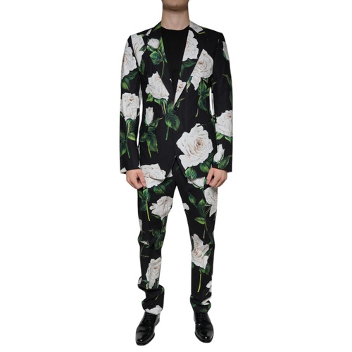 Dolce & Gabbana Men's Black Rose Cotton  Formal 2 Piece Suit - 50 IT - Main Image