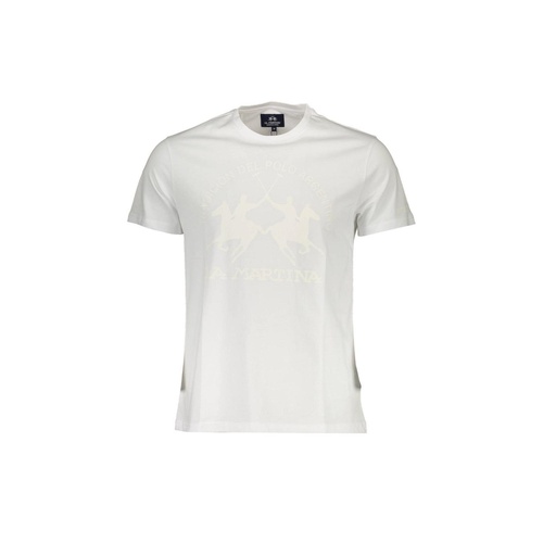 La Martina Men's Elegant White Crew Neck Tee with Signature Print - L - Main Image