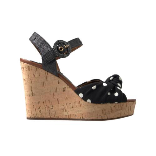 Dolce & Gabbana Women's Black  Wedges Polka Dotted Ankle Strap Shoes Sandals - 37.5 EU - Main Image