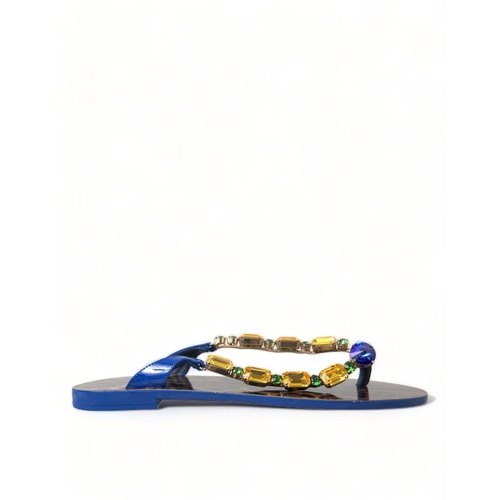 Dolce & Gabbana Women's Elegant Blue Leather Flat Sandals - 35.5 EU - Main Image