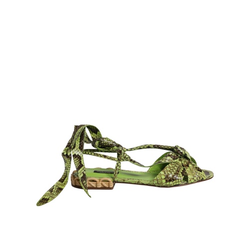 Dolce & Gabbana Women's Green Animal Print Ankle Wrap Sandals Shoes - 38.5 EU - Main Image