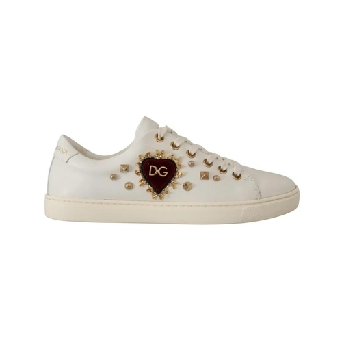 Dolce & Gabbana Women's White Leather Gold Red Heart Sneakers Shoes - 36 EU - Main Image