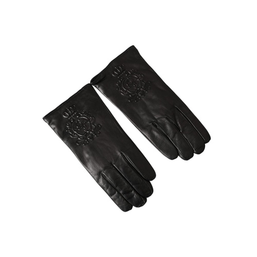 Dolce & Gabbana Men's Black Leather Embossed Logo Short Hands Gloves - 10 - Main Image