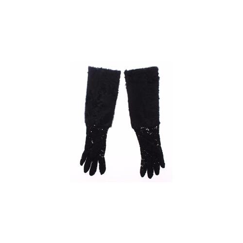 Luxury Black Wool Lace and Xiangao Lamb Fur Gloves 7.5 Women - Main Image