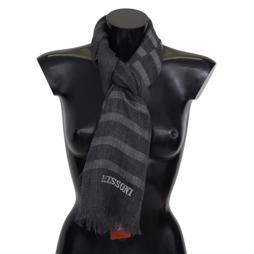 Missoni Men's Gray Striped Wool Unisex Neck Wrap Fringes Scarf - One Size - Main Image