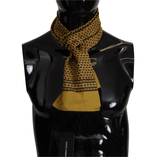 Dolce & Gabbana Men's Yellow Patterned Silk Neck Wrap Fringe Scarf - One Size - Main Image